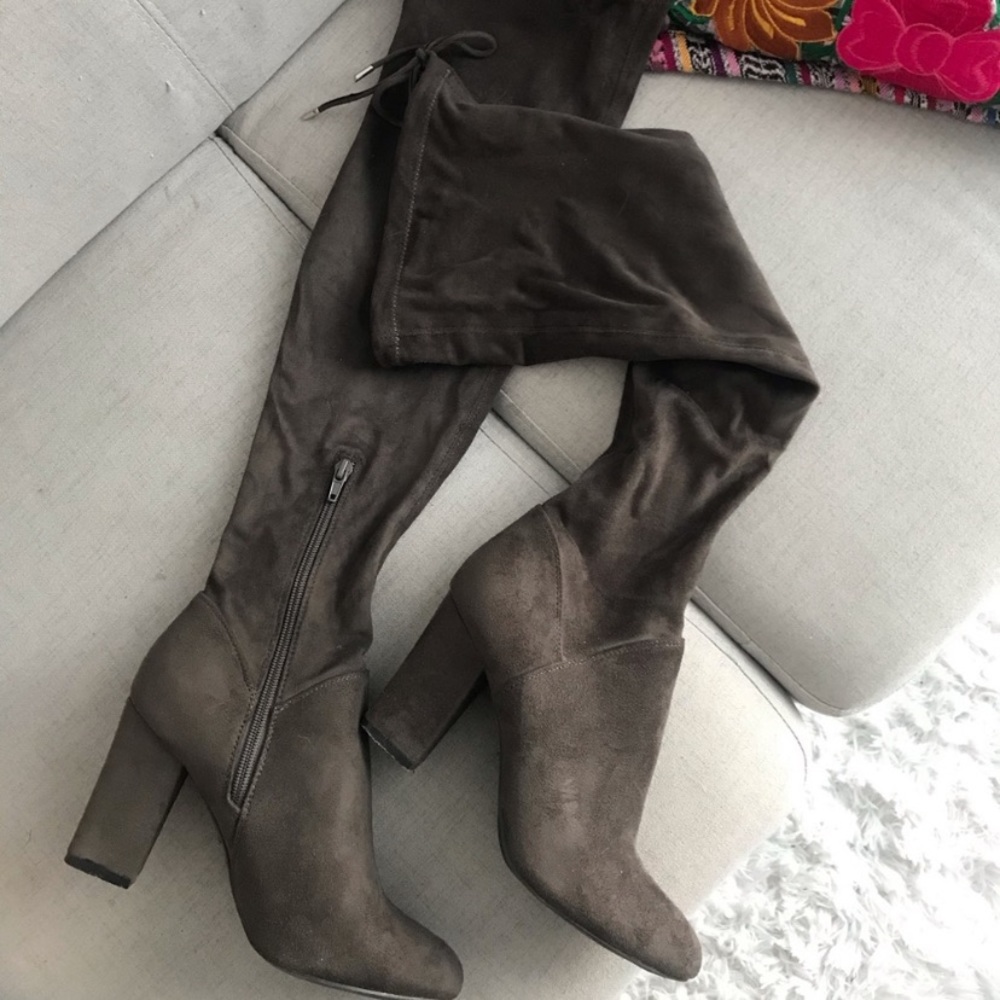Over the knee grey boots